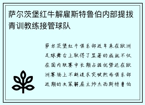 萨尔茨堡红牛解雇斯特鲁伯内部提拔青训教练接管球队 萨尔茨堡红牛解雇斯特鲁伯内部提拔青训教练接管球队